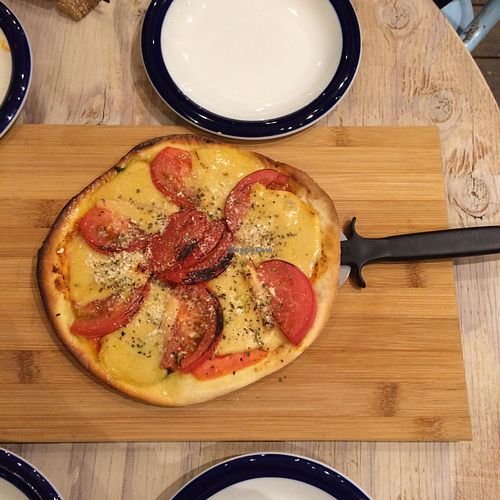 margherita pizza with soy cheese  at Paprika Shokudo Vegan in Osaka