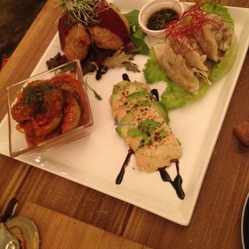 four appetizers omg amazing at Paprika Shokudo Vegan in Osaka