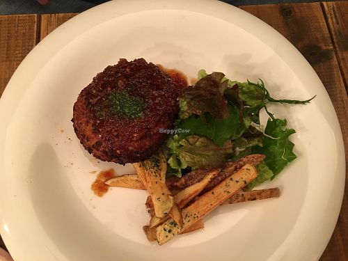 Vegan burger at Paprika Shokudo Vegan in Osaka