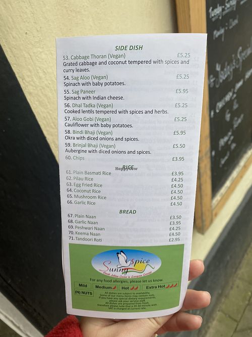Clearly labelled vegan options and very accommodating staff   at Sunny Spice in Lostwithiel