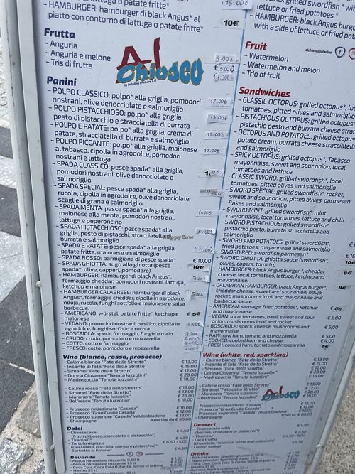 One vegan panino on the menu  at Il Chiosco in Scilla