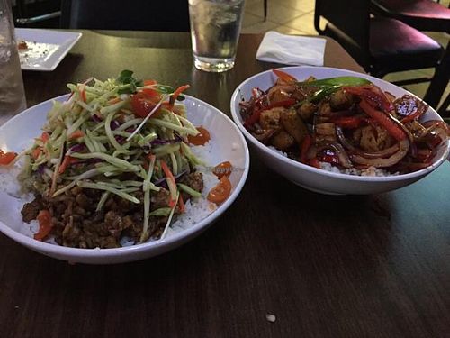 vegan Ep fu bowl and Lo fu bowl.  at Kunfusion in Pismo Beach