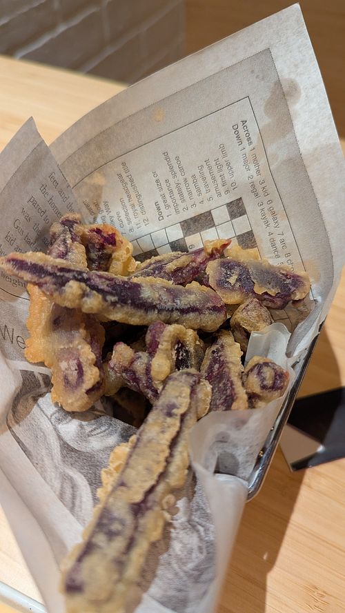 Purple sweet potato fries at Kyuramen in Winchester