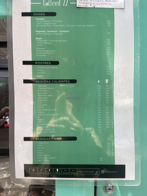 menu  at Coffeed 22 in Mexico City