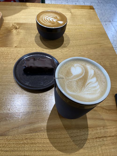 Latte, flat which and vegan barr was really  at Rhino Coffee Georgia in Batumi