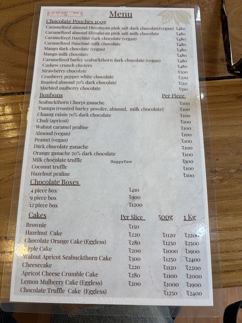 Menu  at Schoko Monk in Leh