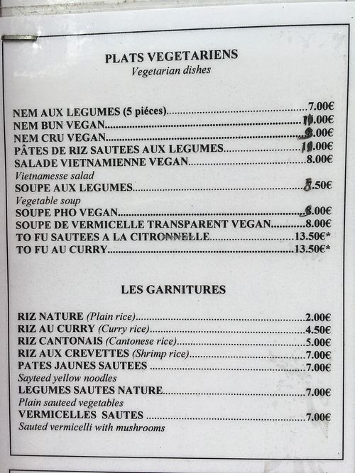 Menu  at Restaurant Indochine in Sete