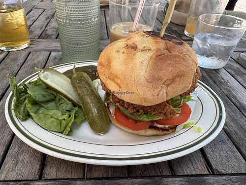 Vegan fried chicken sandwichh  at Little Line in Charleston