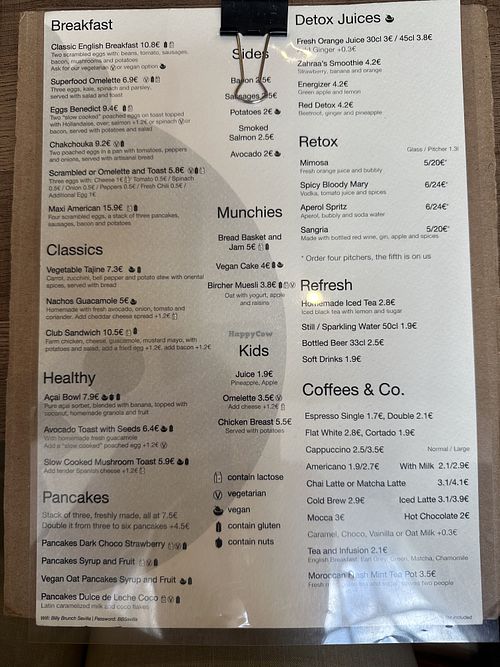 Menu  at Billy Brunch & Terrace in Sevilla