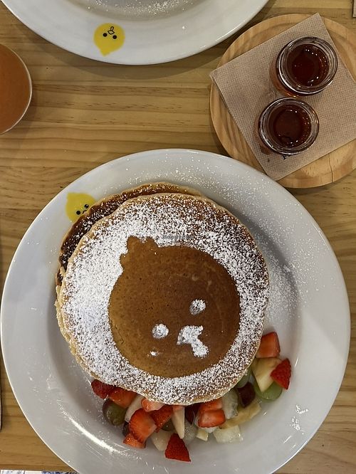 Oat pancakes with fruit and maple syrup   at Billy Brunch & Terrace in Sevilla