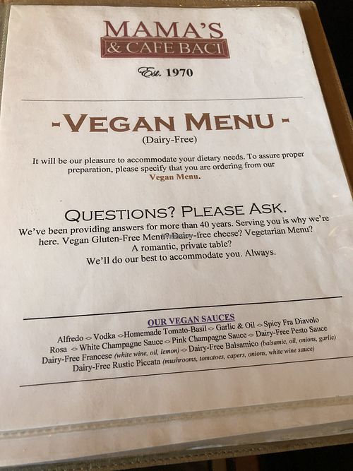 Menu 1  at Mama's Restaurant and Baci Cafe in Hackettstown