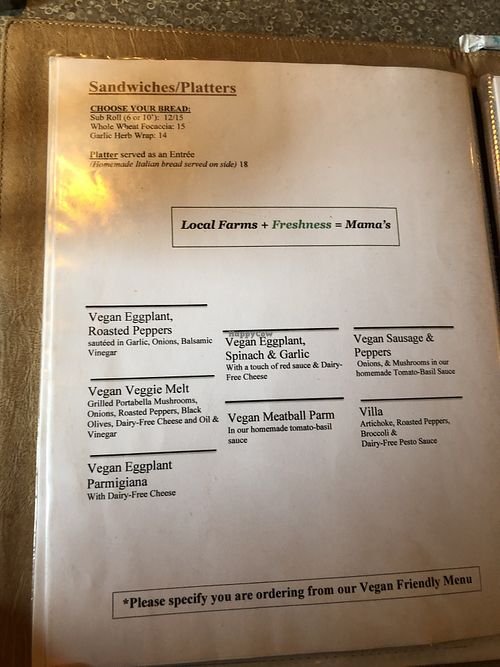 Menu 5  at Mama's Restaurant and Baci Cafe in Hackettstown