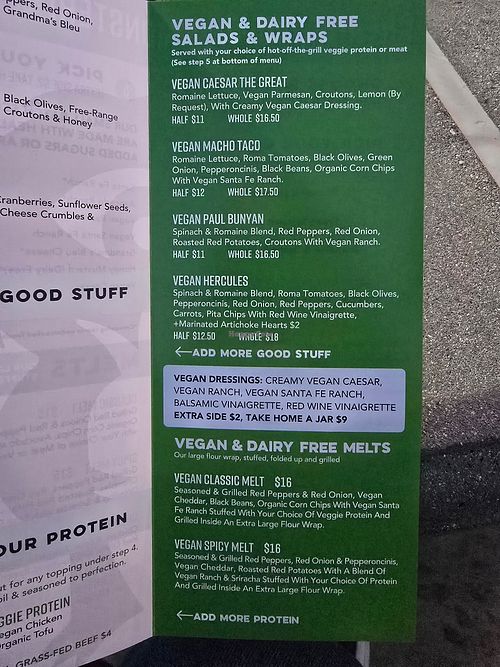 Vegan Paper Menu at Garden Monsters in Camas