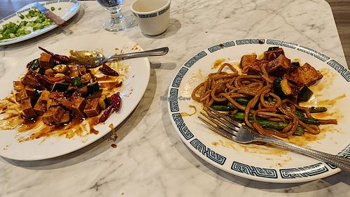 Kung Pao Tofu and my husband's plate with all the goodies. at Far East  in Angels Camp
