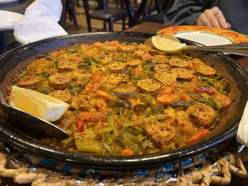 Vegan sausage paella 🥘   at Jamon Jamon in North West London