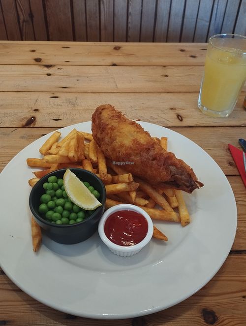 Banana blossom 'fish' and chips. at The Boatshed in Penzance