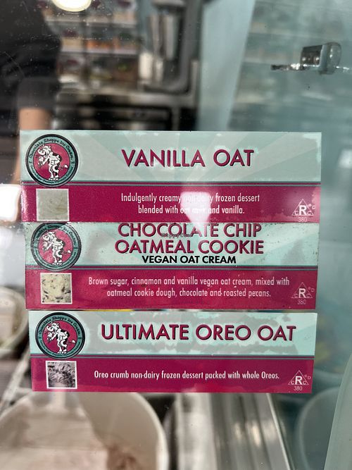 Oat base ice cream options  at Sailor's Delight Ice Cream Shop in Santa Catalina Island