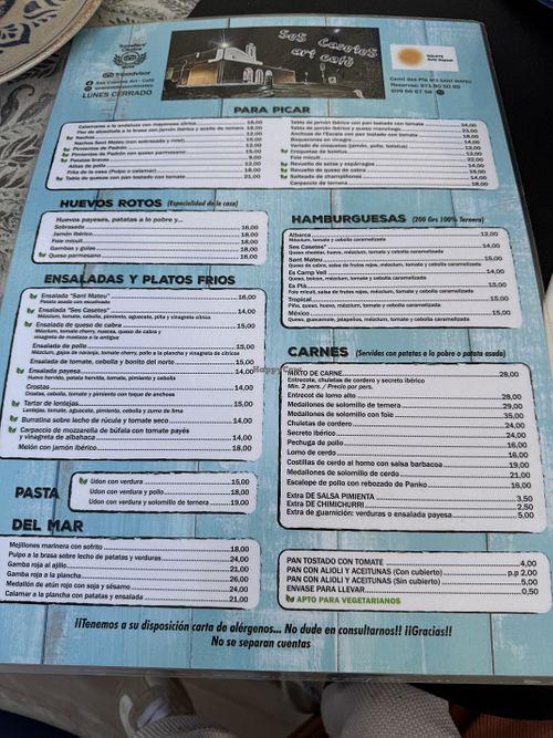 Menu  at Ses Casetes Art Cafè in Sant Mateu
