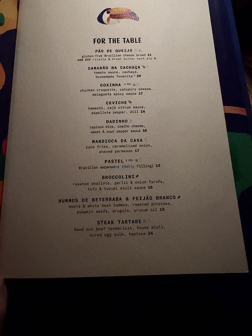 Appetizer menu  at Berimbau Brazilian Kitchen - Midtown in New York City