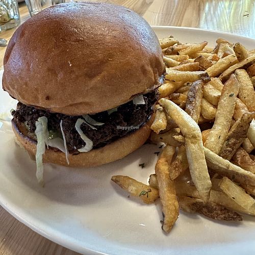 Falafel Burger with Fries  at Bardō - Brant St Burlington in Burlington