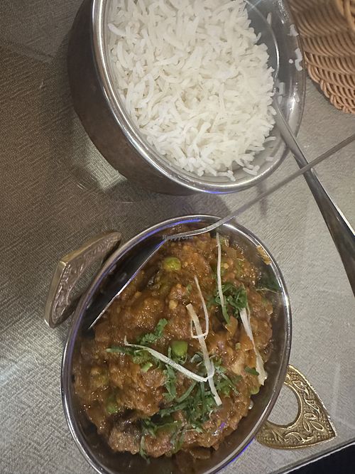 Mattar mushroom with rice  at Patiala Rocks in Auckland