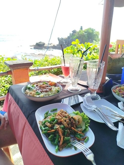 Tempeh and Gado gado, fruit juice and beautiful view at Sunset Corner in Tabanan
