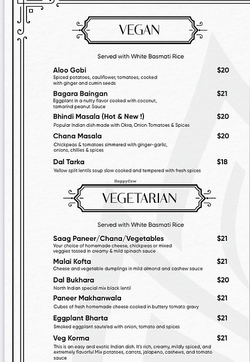 Vegan/ veggie options   at Chakra Indian Cuisine in Morristown