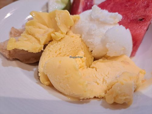 Vegan icecream with fruit at Yuan Vegetarian Restaurant in New Taipei City