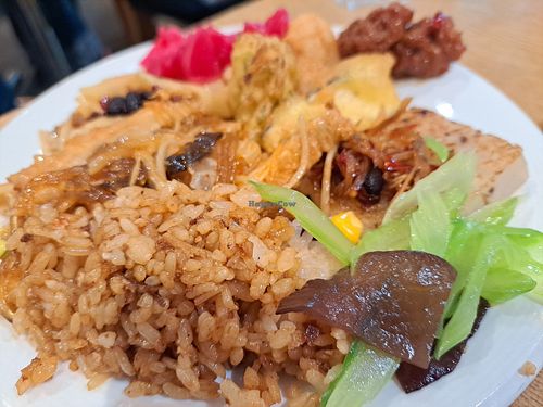 Plate of food from the buffet at Yuan Vegetarian Restaurant in New Taipei City