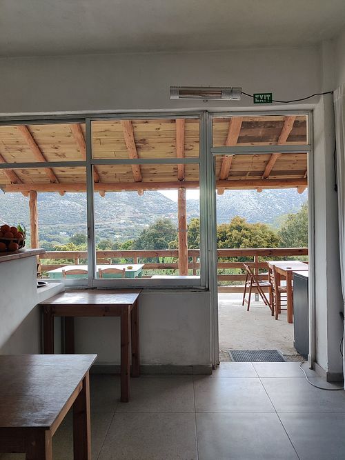 Looking out on the veranda overlooking the valley at Visalo Ceramics & Cafe in Crete