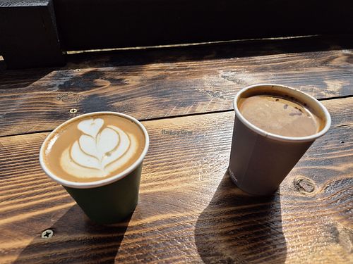 Coconut flatwhite and americano at The Mixing Shed Cafe in Saffron Walden