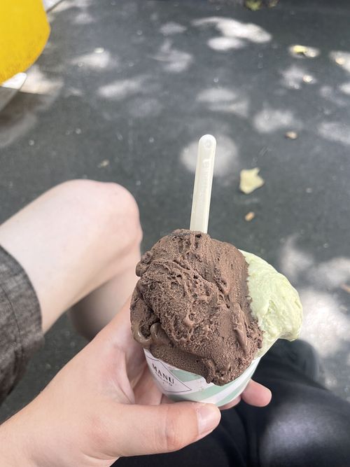 chocolate and pistacchio + almond   at MANU Gelato Lausanne in Lausanne