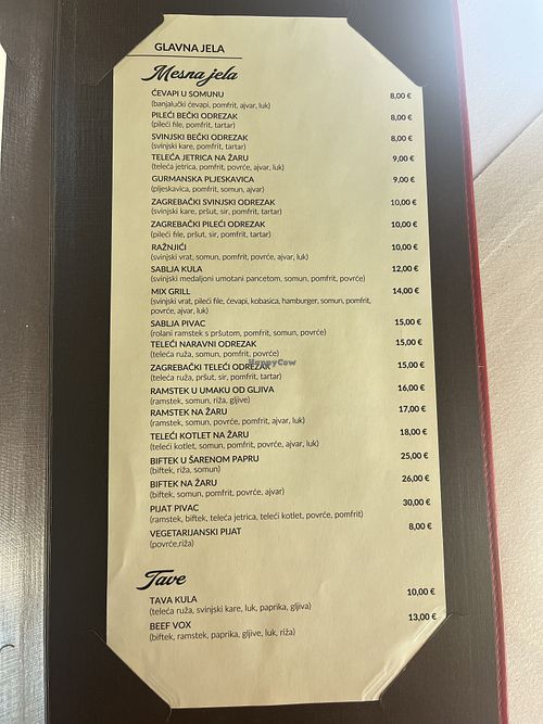 Menu (vegetarijanski pijat is vegan)  at Restoran Kula in Vrgorac