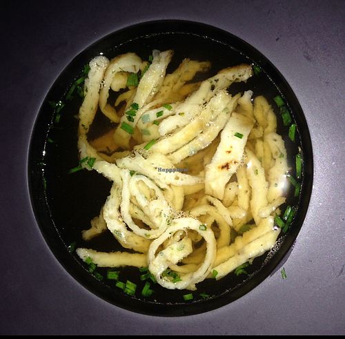 Vegan Fritattensoup (typical Austrian pancake soup) at The Green Garden in Salzburg