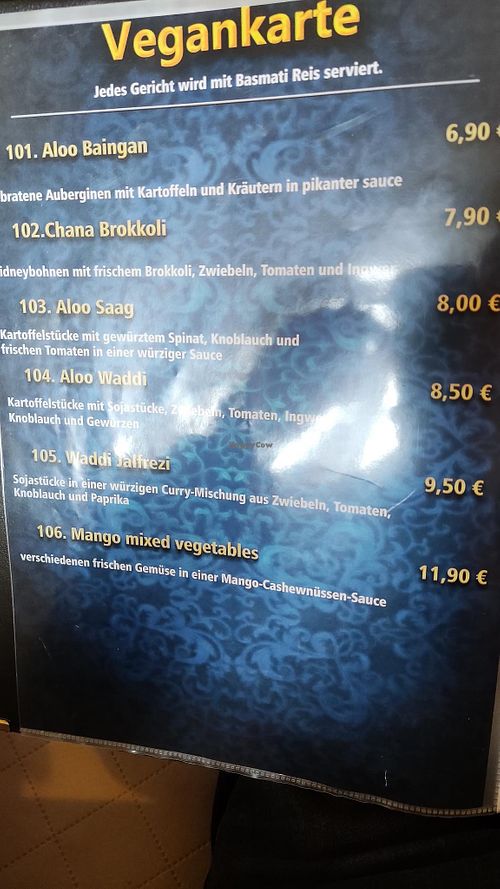 vegan menu  at Indian Masala House in Jena