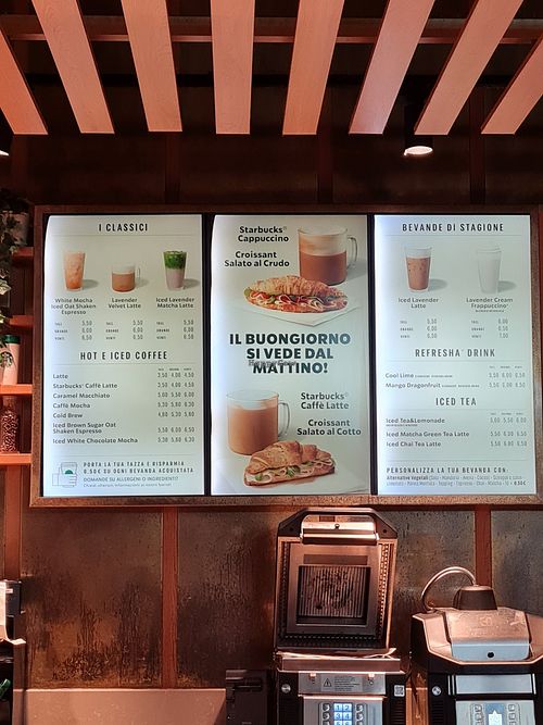 Menu with vegetable milk options at MXP - Starbucks - T1 in Ferno