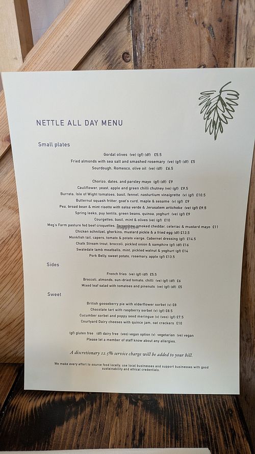 Menu at The Nettle in Settle