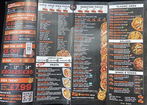 Menu with vegan options clearly marked    at Fireaway in Ballymena