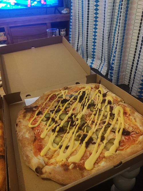 Pickle pizza at Dough and Bones in Stockport