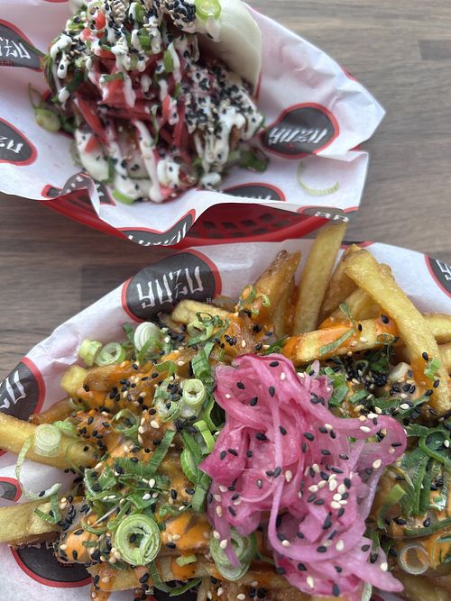 Bao bun and catsu curry fries  at Old Grey Mare in York