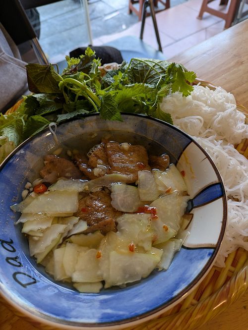 Bun cha chay (vegan pork soup with thin rice noodles) at Hang ma  - Sen Viet Chay in Hanoi