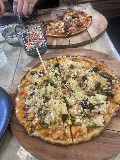 “Vegan Classic Pizza” - I love the little vegan flag they added on it  at Baybeach Italian Restaurant & Bar Lounge  in St Kilda