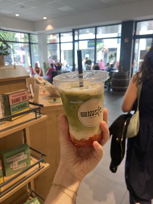 Strawberry-Vanilla-Matcha with oat milk.  at Maje Café & Store in Idar-oberstein