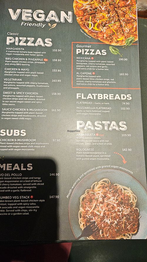 The 'Vegan friendly' page of the menu at Panarottis - Vryburg in Vryburg