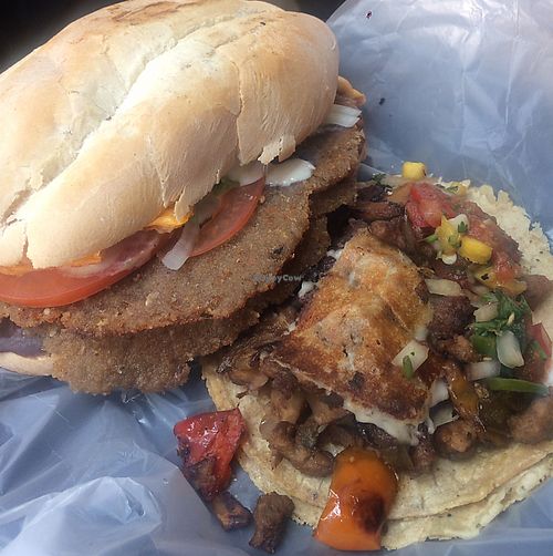 torta and taco  at Por Siempre Vegana - Food Stall in Mexico City