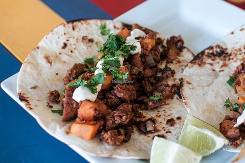 Chorizo & Black Bean Tacos made with No Evil Foods Plant Meat Chorizo at No Evil Foods in Asheville