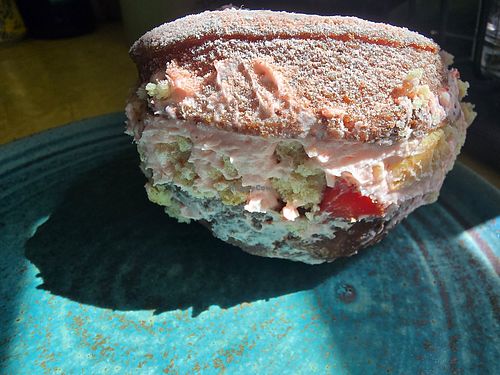 strawberry shortcake donut with fresh and freeze dried berries 🍓🍰 at Level 5 Donuts in Madison