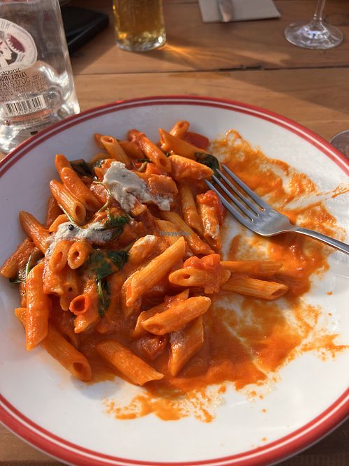 Linguine with tomato and vodka sauce, spinach and vegan feta  at Arvo Wine Bar in Portarlington