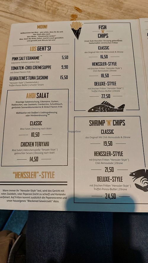 Speisekarte mit veganen Optionen & Veggie Burger at Ahoi Steffen Henssler Travemünde in Luebeck