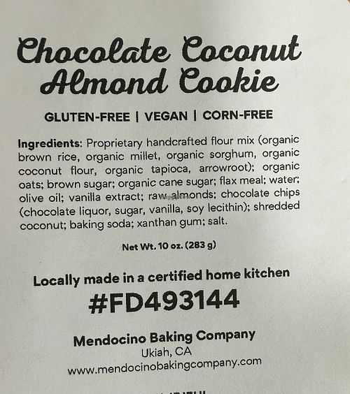 Ingredient listt  at Mendocino Baking Company - Pop Up in Ukiah